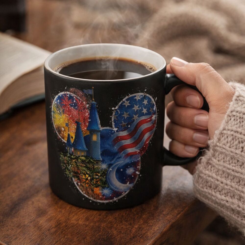 Disney Coffee Mug Walt Disney World Mickey Castle Fireworks Patriotic 16oz Cup ☕ - Picture 9 of 9